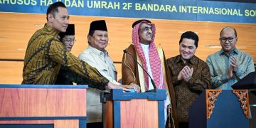 Presiden Prabowo Subianto meresmikan Terminal Khusus Haji dan Umrah 2F di Bandar Udara Internasional Soekarno-Hatta, Kota Tangerang, Provinsi Banten, pada Minggu (04/05/2025)