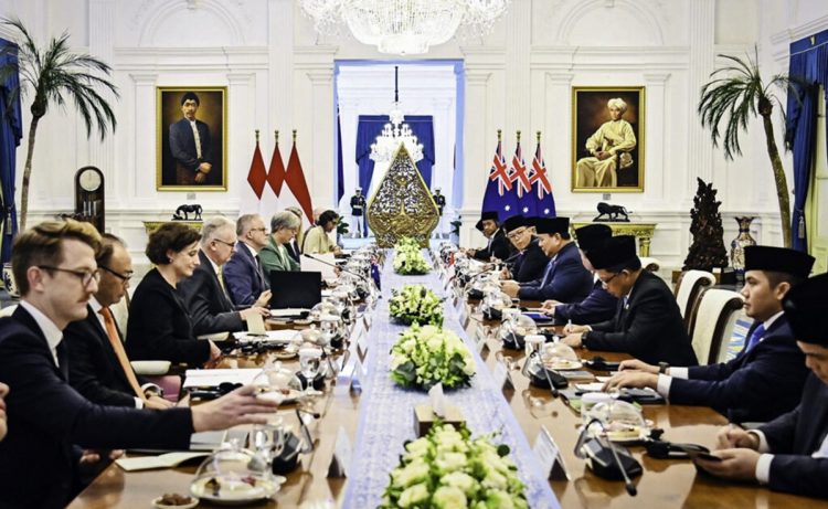 Presiden Republik Indonesia, Prabowo Subianto menerima kunjungan Perdana Menteri Australia, Anthony Albanese di Istana Merdeka, Jakarta, pada Kamis, 15 Mei 2025.