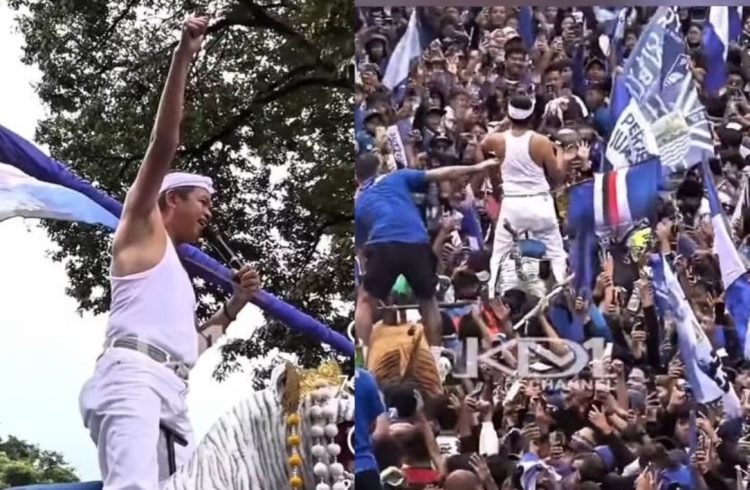 Gubernur Jawa Barat Dedi Mulyadi atau Kang Dedi Mulyadi (KDM) di tengah lautan Bobotoh