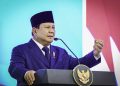 Presiden RI, Prabowo Subianto memberikan sambutan di acara acara Pengukuhan 1.451 Hakim Mahkamah Agung di Gedung Mahkamah Agung, Jakarta
