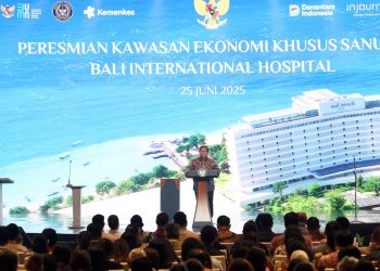 Presiden Prabowo Subianto menyampaikan sambutan saat peresmian Kawasan Ekonomi Khusus (KEK) Kesehatan Sanur dan Bali International Hospital (BIH) di KEK Kesehatan Sanur, Denpasar, Bali, Rabu (25/6/2025).