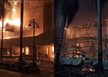 Kantor DPRD Makassar dan DPRD Sulsel. Dua kantor ini hangus dilalap api, pada Sabtu, 30 Agustus 2025./IST