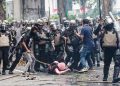 Tindakan Aparat Kepolisian pada massa aksi buruh 28 Agustus (dok Institute for Criminal Justice Reform)