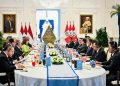 Presiden RI, Prabowo Subianto dan Presiden Republik Peru, Dina Ercilia Boluarte Zegarra, menggelar pertemuan working lunch bersama delegasi masing-masing negara di Istana Merdeka, Jakarta, pada Senin, 11 Agustus 2025