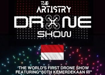 pertunjukan seribu lebih drone yang membentuk logo 80 Tahun Kemerdekaan RI di langit Kota Melbourne, Australia, pada 8 Agustus 2025.