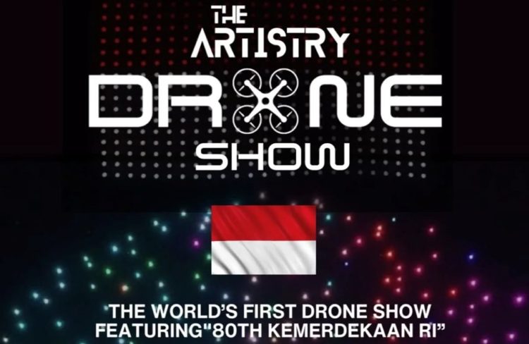 pertunjukan seribu lebih drone yang membentuk logo 80 Tahun Kemerdekaan RI di langit Kota Melbourne, Australia, pada 8 Agustus 2025.