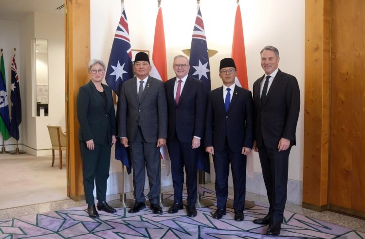Menlu dan Menhan RI-Australia bertemu dengan PM Anthony Albanese di Canberra, Australia, Kamis (28/8/2025)