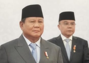 Wakil Ketua DPRI RI Sufmi Dasco Ahmad berdiri di belakang Presiden Prabowo Subianto/Instagram @sufmi_dasco