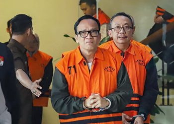Eks Wamenaker Immanuel Ebenezer Gerungan alias Noel sesaat setelah ditetapkan tersangka bersama 10 orang lainnya dalam dugaan kasus pemerasan terkait pengurusan sertifikat K3 di Kemnaker