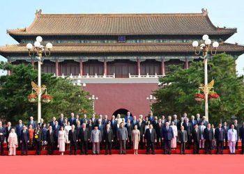 Sesi Foto Bersama pada Acara Perayaan 80 Tahun Kemenangan Perang Perlawanan Rakyat Tiongkok di Beijing, Rabu (3/9/2025). Presiden Prabowo tampak berdiri di sebelah kanan Presiden Rusia, Vladimir Putin