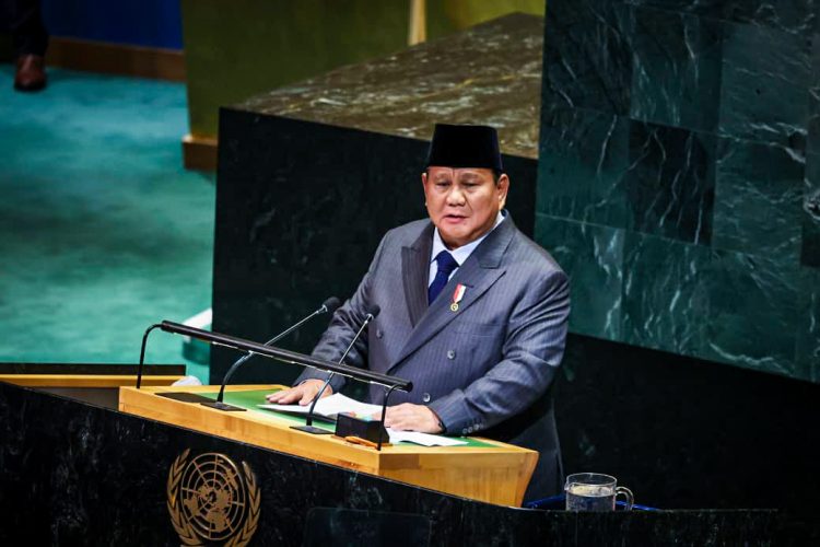 Presiden Prabowo Subianto berpidato dalam acara Konferensi Tingkat Tinggi (KTT) mengenai Palestina dan solusi dua negara di Markas PBB, New York, Amerika Serikat, Senin (22/9/2025)/Setneg