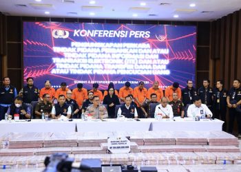 Dittipideksus Bareskrim Polri konferensi pers pengungkapan kasus pembobolan rekening dormant, di Bareskrim Polri, Kamis (25/9/2025).