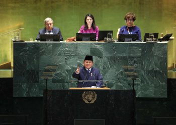 Presiden Prabowo Subianto saat menyampaikan pidatonya pada Sidang Umum Perserikatan Bangsa-Bangsa (PBB) ke-80, di New York, Amerika Serikat, Selasa (23/9/2025) (Foto: Tim Media Presiden)