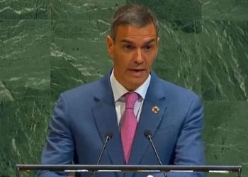 Perdana Menteri Spanyol, Pedro Sanchez saat berpidato di Majelis Umum PBB, Senin (22/9/2025) (Foto: X - Pedro Sanchez)