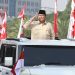 Presiden Prabowo Subianto inspeksi pasukan dalam upacara HUT ke-80 “TNI Prima, TNI Rakyat, Indonesia Maju” di kawasan Silang Monas, Jakarta, Minggu (5/10/2025).