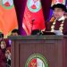 Rektor UKRI sekaligus Wakil Ketua DPR RI Sufmi Dasco Ahmad menyampaikan laporan akademik pada Sidang Senat Terbuka berlangsung khidmat di Trans Convention Centre, Kota Bandung, Jawa Barat