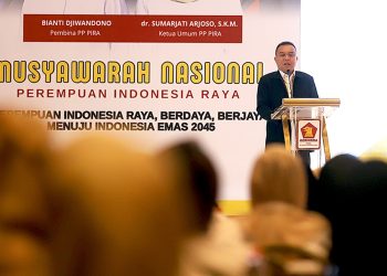 Ketua Harian DPP Partai Gerindra, Prof. Dr. Ir. Sufmi Dasco Ahmad, S.H., M.H., memberikan sambutan di acara Munas 2025 PIRA, Jumat (9/10/2025)