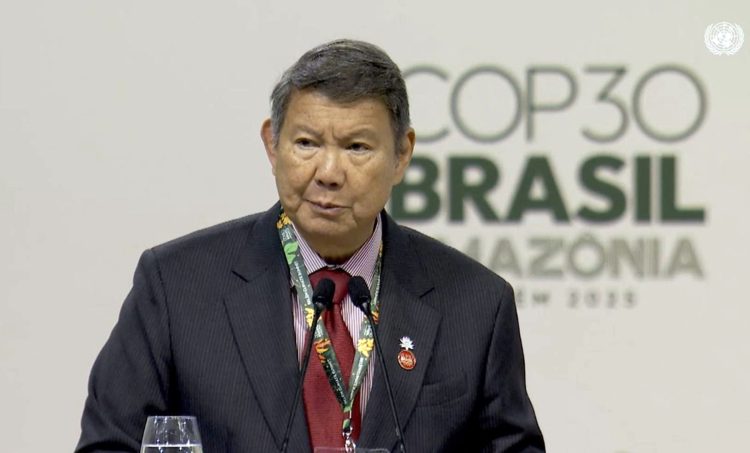 Utusan Khusus Presiden Republik Indonesia untuk Iklim dan Energi, Hashim Djojohadikusumo dalam sesi Leaders Summit pada Conference of the Parties ke-30 (COP30) di Belém, Brasil, Kamis (6/11)