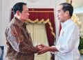 Presiden Joko Widodo menerima kunjungan Presiden ke-6 Republik Indonesia, Susilo Bambang Yudhoyono (SBY) di Ruang Jepara, Istana Merdeka, Jakarta, pada Sabtu, 21 September 2024