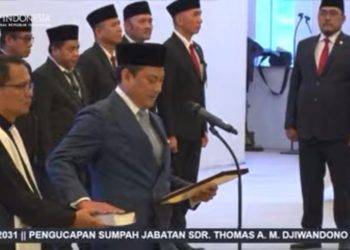 Mahkamah Agung telah melantik Deputi Gubernur BI Baru, Thomas Djiwandono. Senin, (9/2/2026). (Foto: tangkapan layar YouTube Bank Indonesia).