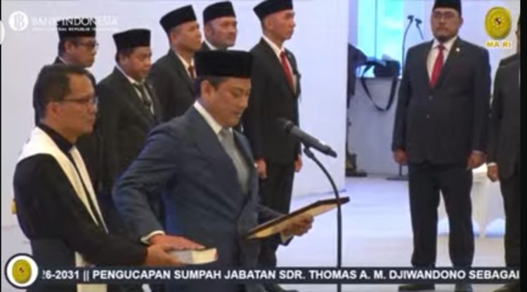 Mahkamah Agung telah melantik Deputi Gubernur BI Baru, Thomas Djiwandono. Senin, (9/2/2026). (Foto: tangkapan layar YouTube Bank Indonesia).