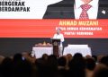 Ketua Harian DPP Partai Gerindra Sufmi Dasco Ahmad memberikan sambutan dalam peringatan HUT ke-18 Partai Gerindra yang digelar di Kompleks Parlemen Senayan, Jakarta Pusat, Jumat (6/2/2026).